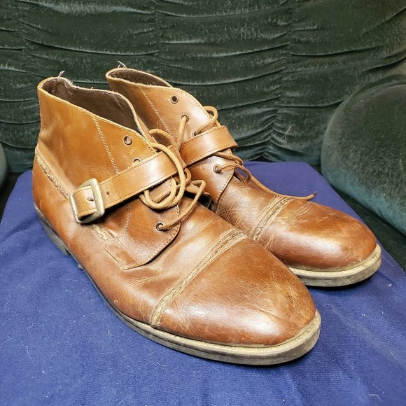 Men's Leather Tan Brown Short Boots - Picture 1 of 4